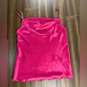 Nicole Miller size M Barbie Pink Cowl Satin Dress w/ adjustable Thin Straps Y2K